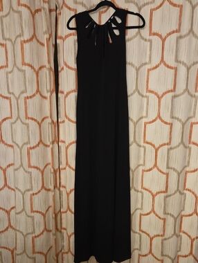 BCBGMaxAzria Black Evening Gown with Embellished Neckline
